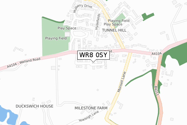 WR8 0SY map - large scale - OS Open Zoomstack (Ordnance Survey)