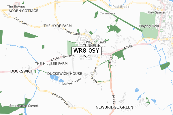 WR8 0SY map - small scale - OS Open Zoomstack (Ordnance Survey)