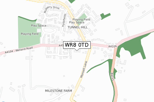 WR8 0TD map - large scale - OS Open Zoomstack (Ordnance Survey)