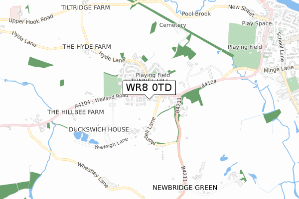 WR8 0TD map - small scale - OS Open Zoomstack (Ordnance Survey)