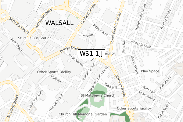 WS1 1JJ map - large scale - OS Open Zoomstack (Ordnance Survey)