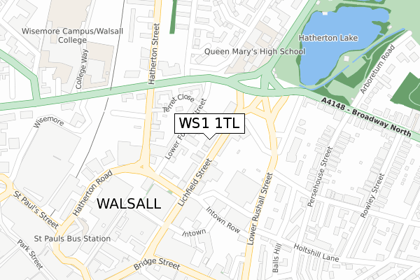 WS1 1TL map - large scale - OS Open Zoomstack (Ordnance Survey)