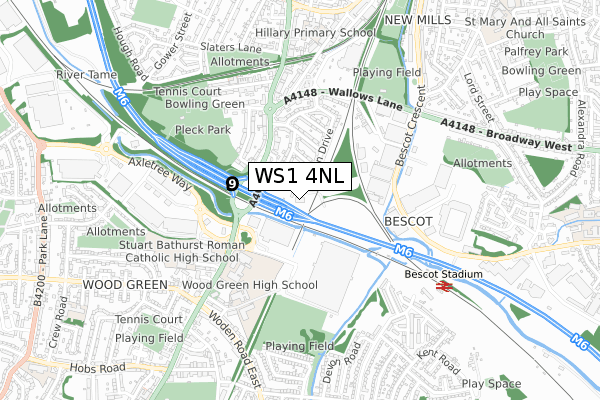 WS1 4NL map - small scale - OS Open Zoomstack (Ordnance Survey)