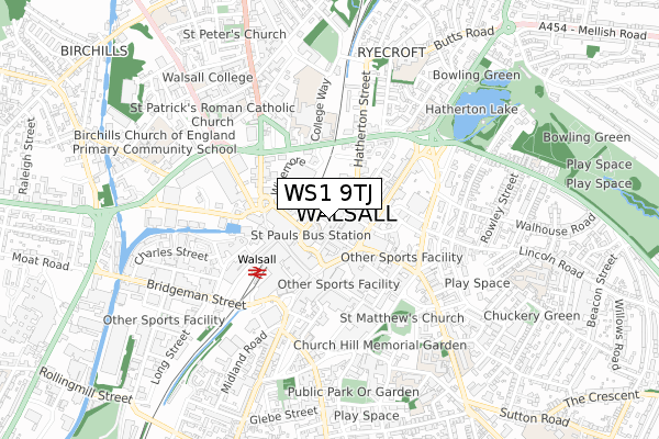 WS1 9TJ map - small scale - OS Open Zoomstack (Ordnance Survey)