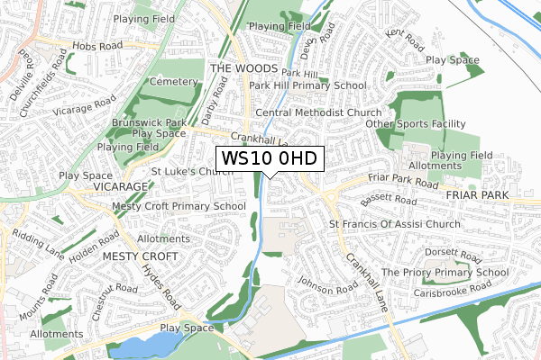 WS10 0HD map - small scale - OS Open Zoomstack (Ordnance Survey)