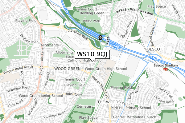 WS10 9QJ map - small scale - OS Open Zoomstack (Ordnance Survey)