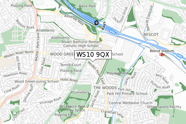 WS10 9QX map - small scale - OS Open Zoomstack (Ordnance Survey)