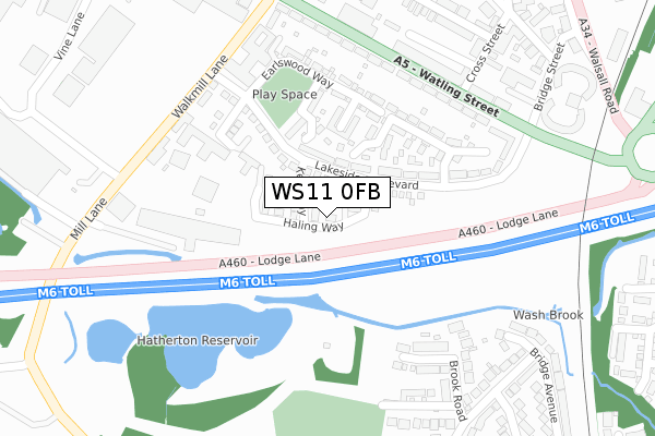 WS11 0FB map - large scale - OS Open Zoomstack (Ordnance Survey)