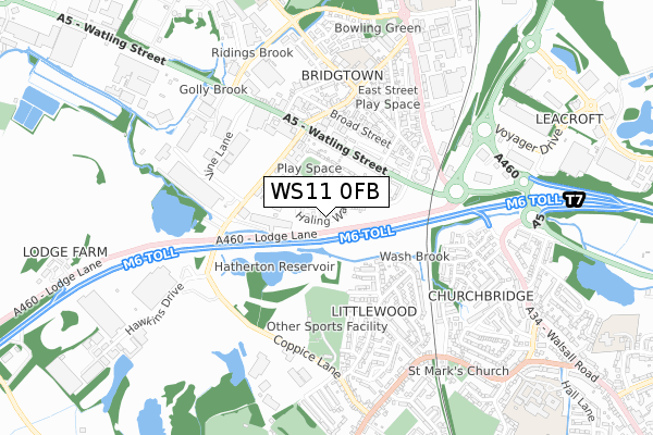 WS11 0FB map - small scale - OS Open Zoomstack (Ordnance Survey)
