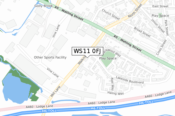 WS11 0FJ map - large scale - OS Open Zoomstack (Ordnance Survey)