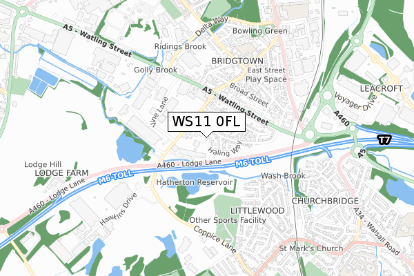 WS11 0FL map - small scale - OS Open Zoomstack (Ordnance Survey)