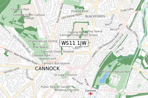 WS11 1JW map - small scale - OS Open Zoomstack (Ordnance Survey)