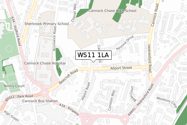 WS11 1LA map - large scale - OS Open Zoomstack (Ordnance Survey)