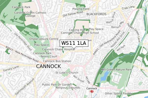 WS11 1LA map - small scale - OS Open Zoomstack (Ordnance Survey)