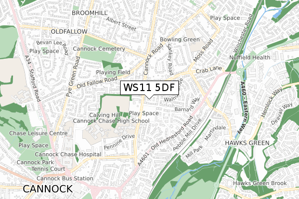 WS11 5DF map - small scale - OS Open Zoomstack (Ordnance Survey)