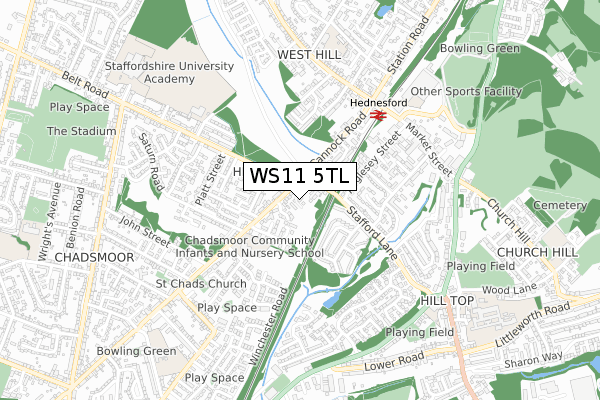 WS11 5TL map - small scale - OS Open Zoomstack (Ordnance Survey)