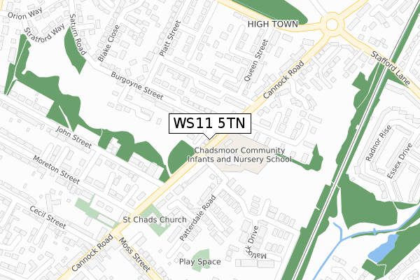 WS11 5TN map - large scale - OS Open Zoomstack (Ordnance Survey)