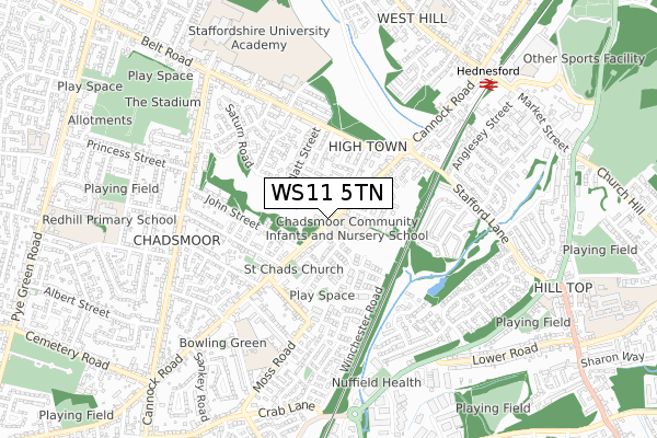 WS11 5TN map - small scale - OS Open Zoomstack (Ordnance Survey)