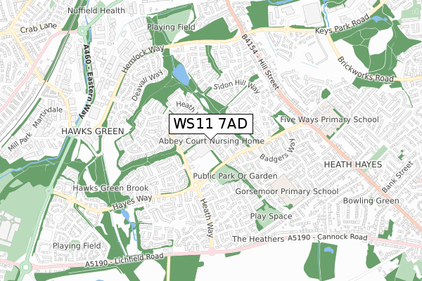 WS11 7AD map - small scale - OS Open Zoomstack (Ordnance Survey)