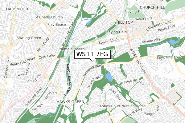 WS11 7FG map - small scale - OS Open Zoomstack (Ordnance Survey)