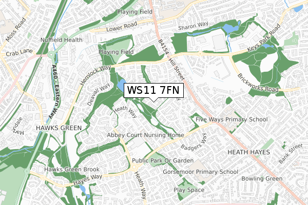 WS11 7FN map - small scale - OS Open Zoomstack (Ordnance Survey)