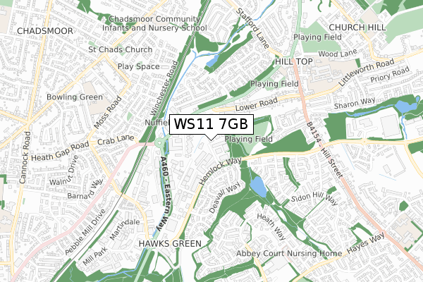 WS11 7GB map - small scale - OS Open Zoomstack (Ordnance Survey)