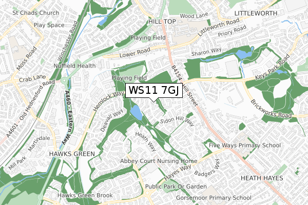 WS11 7GJ map - small scale - OS Open Zoomstack (Ordnance Survey)