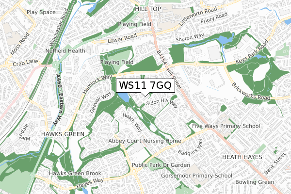 WS11 7GQ map - small scale - OS Open Zoomstack (Ordnance Survey)