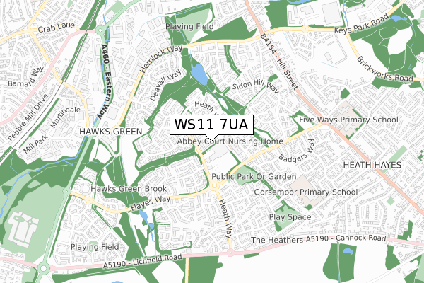 WS11 7UA map - small scale - OS Open Zoomstack (Ordnance Survey)