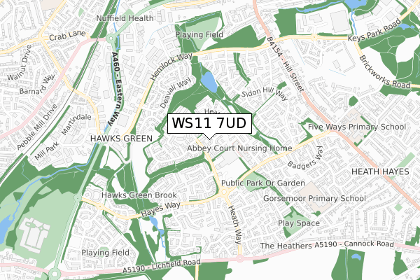 WS11 7UD map - small scale - OS Open Zoomstack (Ordnance Survey)
