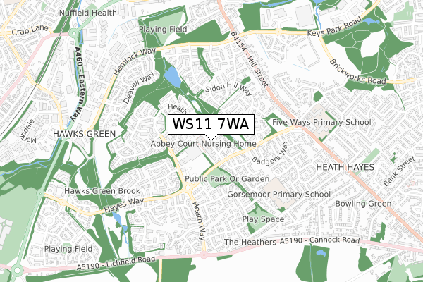 WS11 7WA map - small scale - OS Open Zoomstack (Ordnance Survey)