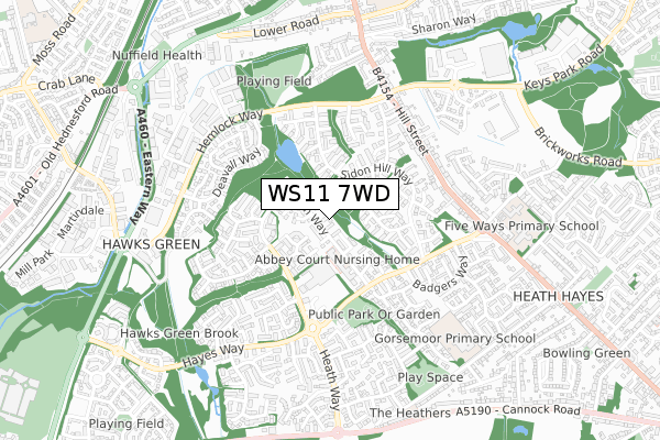 WS11 7WD map - small scale - OS Open Zoomstack (Ordnance Survey)