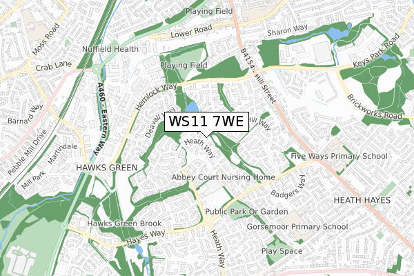 WS11 7WE map - small scale - OS Open Zoomstack (Ordnance Survey)