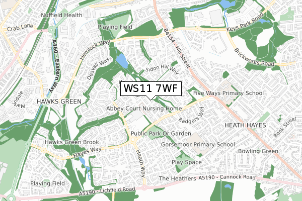 WS11 7WF map - small scale - OS Open Zoomstack (Ordnance Survey)