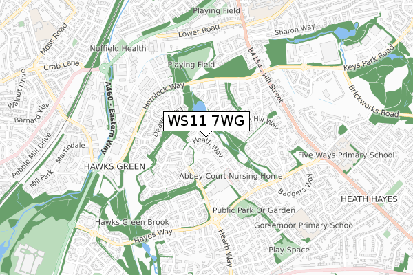 WS11 7WG map - small scale - OS Open Zoomstack (Ordnance Survey)