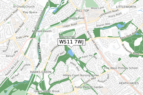 WS11 7WJ map - small scale - OS Open Zoomstack (Ordnance Survey)