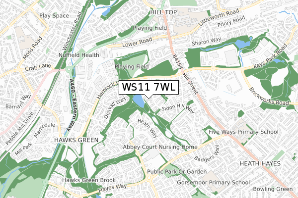 WS11 7WL map - small scale - OS Open Zoomstack (Ordnance Survey)