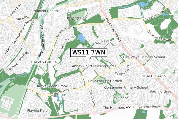 WS11 7WN map - small scale - OS Open Zoomstack (Ordnance Survey)