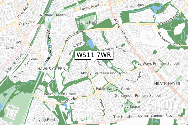 WS11 7WR map - small scale - OS Open Zoomstack (Ordnance Survey)