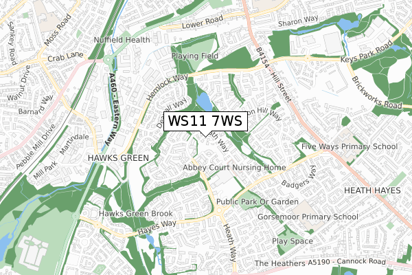 WS11 7WS map - small scale - OS Open Zoomstack (Ordnance Survey)