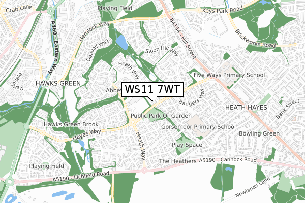 WS11 7WT map - small scale - OS Open Zoomstack (Ordnance Survey)