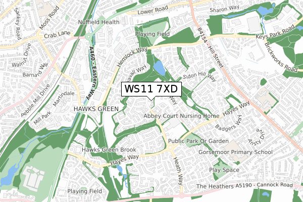 WS11 7XD map - small scale - OS Open Zoomstack (Ordnance Survey)