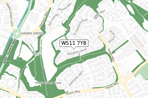 WS11 7YB map - large scale - OS Open Zoomstack (Ordnance Survey)