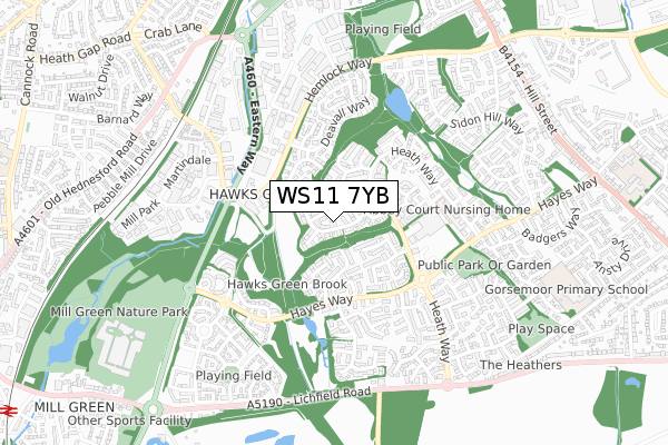 WS11 7YB map - small scale - OS Open Zoomstack (Ordnance Survey)