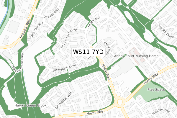 WS11 7YD map - large scale - OS Open Zoomstack (Ordnance Survey)