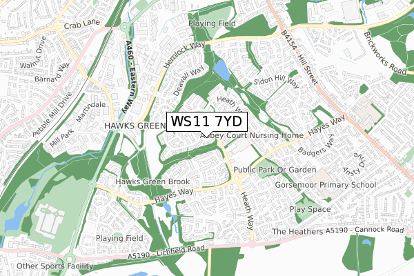 WS11 7YD map - small scale - OS Open Zoomstack (Ordnance Survey)