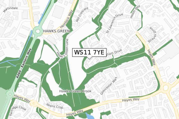 WS11 7YE map - large scale - OS Open Zoomstack (Ordnance Survey)