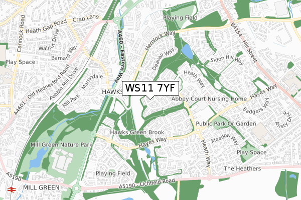 WS11 7YF map - small scale - OS Open Zoomstack (Ordnance Survey)