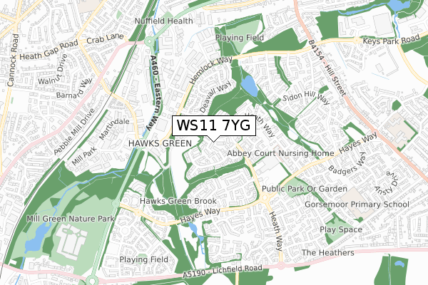 WS11 7YG map - small scale - OS Open Zoomstack (Ordnance Survey)