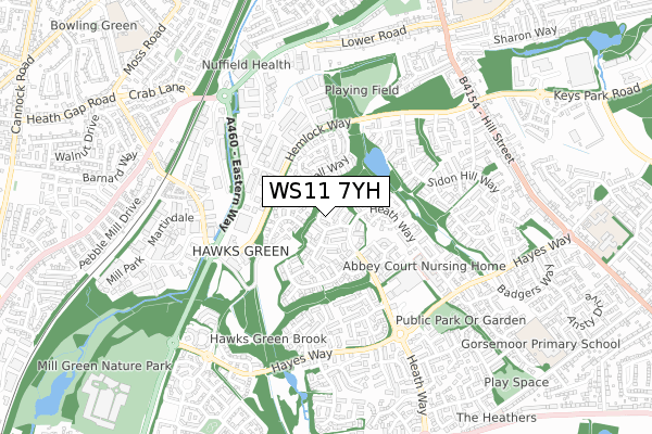 WS11 7YH map - small scale - OS Open Zoomstack (Ordnance Survey)